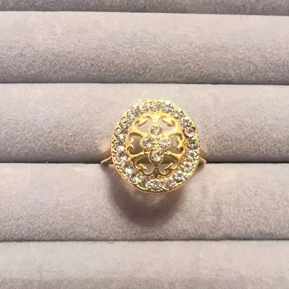 NEW Gold Tone Diamond Crystal Ring
